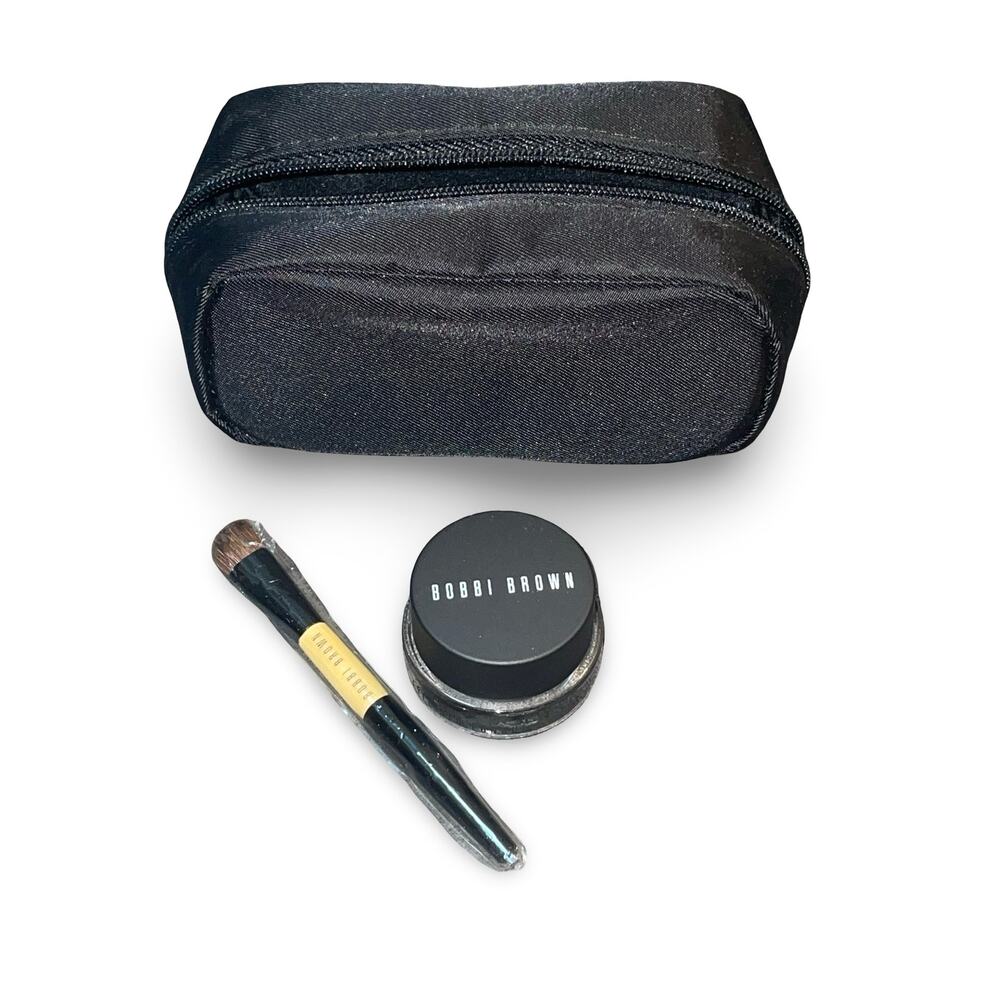 Bobbi Brown Black Ink Long-Wear Gel Eyeliner Set Precision Brush Mini Pouch Gym